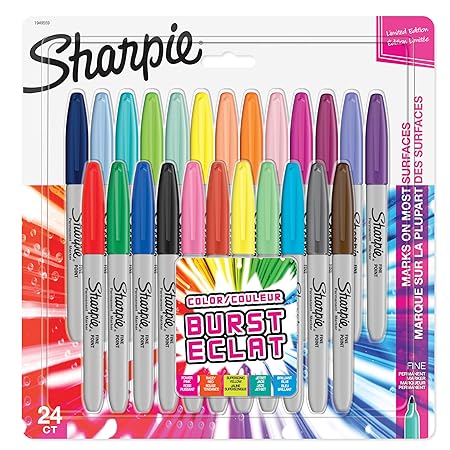 SHARPIE Colour Burst Permanent Markers, Fine Point, Assorted Colours, 24 Count (1956292)