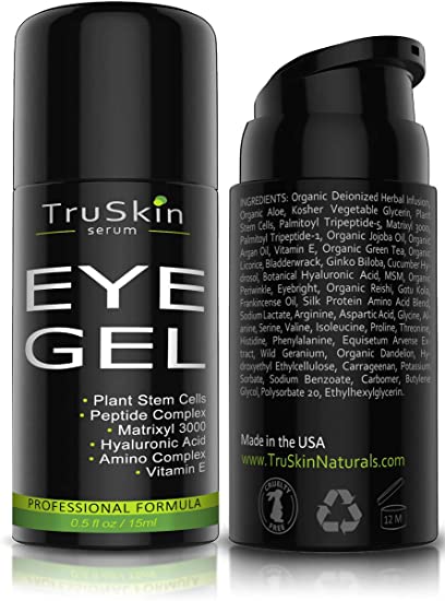 Best Eye Gel for Wrinkles, Fine Lines, Dark Circles, Puffiness, Bags, 75% ORGANIC Ingredients, With Hyaluronic Acid, Jojoba Oil, MSM, Peptides and More, Refreshing Eye Cream Combination