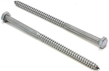1/4" X 6" Stainless Hex Lag Bolt Screws, (10 Pack) 304 (18-8) Stainless Steel, by Bolt Dropper