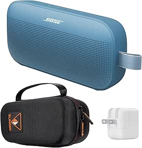 Bose New SoundLink Flex Portable Bluetooth Speaker (2nd Gen), Outdoor Speaker with Hi-Fi Audio, Up to 12 Hours Battery, Waterproof and Dustproof, with Slinger Hard Travel Case & USB Plug (Blue Dusk)