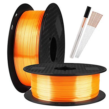 TTYT3D Shine Orange Silk 3D Printer PLA Filament - 1.75mm 3D Printing Material Widely Compatible 1KG 2.2LBS Spool with Extra Gift 10pcs FDM 3D Printer Nozzle Cleaning Needles