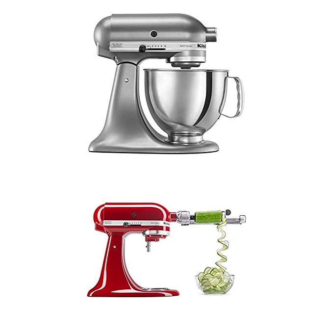 KitchenAid Artisan Series 5-Qt. Stand Mixer- Contour Silver and Spiralizer Attachment