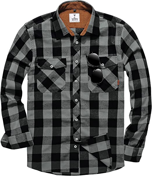 ZITY Flannel Plaid Shirt for Men Long Sleeve Casual Regular Fit Button Down Shirts
