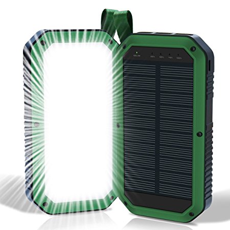 Solar Charger, 8000mAh 3-Port USB and 21LED Light Solar Power Bank Portable Battery Cellphone Charger, Solar Panel for Emergency Outdoor Camping Hiking for IOS and Android cellphones (Green Black)