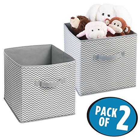 mDesign Chevron Fabric Baby Nursery Closet Organizer Cube for Stuffed Animals, Pacifiers, Toys, Blankets - Pack of 2, Gray/Cream