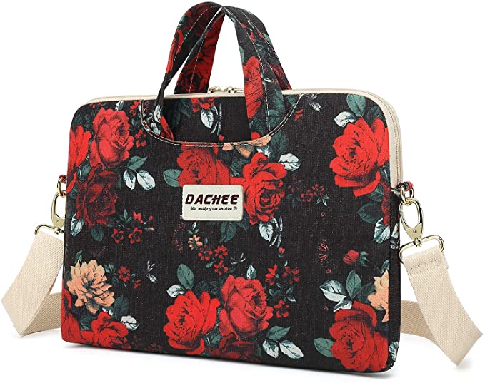 Dachee Red Rose Patten Waterproof Laptop Shoulder Messenger Bag Case Sleeve for 14 Inch 15 Inch Laptop Case Laptop Briefcase 15.6 Inch (15 inch/15.6 inch, Big Red Rose)