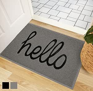 Gorilla Grip 100% Water Resistant All Weather Hello Door Mat, Dirt Grabber Mesh Welcome Doormat, Stain and Fade Resistant, Low Profile Entryway Mats for Home Front or Back Entrance, 36x24 Gray/Black