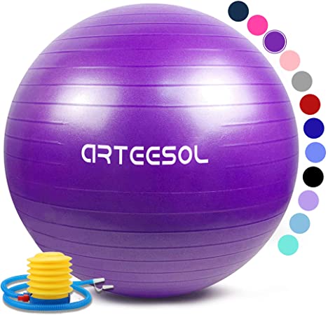 arteesol Exercise Ball, Anti-Burst Yoga Ball with Quick Pump, 45cm/55cm/65cm/75cm/85cm Thick Balance Ball Chair for Birthing Fitness Workout Stability Pilates, Gym & Home