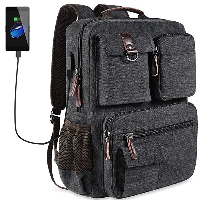 School Backpack Vintage Canvas Laptop Backpacks Men Women Bookbags with USB Charging Port