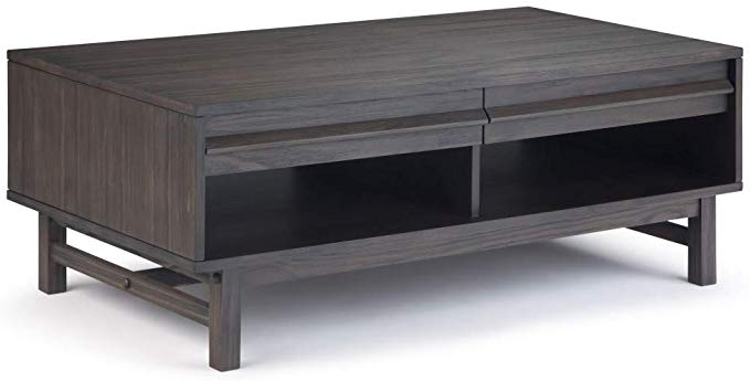 Simpli Home AXCTAB-01 Tabler Solid Wood 50 inch Wide Rectangle Rustic Modern Coffee Table in Driftwood