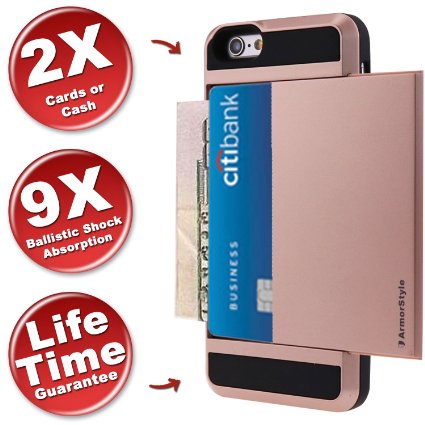 Best Card Holder For iPhone 6, 6s Case ★ Thinnest 6 Wallet Case ★ 6 Case with Card Holder ★ Cards/IDs ★ Stylish ★ Pocket Friendly ★ Buy Best Card Holder For iPhone - ArmorStyle Slim Slide (Rose Gold)