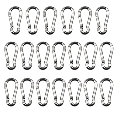 Hamineler 20 Pack 1.97 inch Stainless Steel Spring Snap Hook, Carabiner Clip Keychain, Silver Quick Link Clip Small M5 Carabiners for Camping, Hiking, Outdoor Gym Dog Leash Harness Fishing