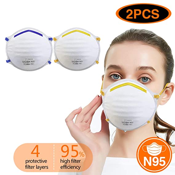 2 Pcs N95 Face Mask, NIOSH Certified Respirator Particulate Safety Mask,Breathable Reusable Dust Mask for Personal Health Protection [Pack of 2 Pcs]