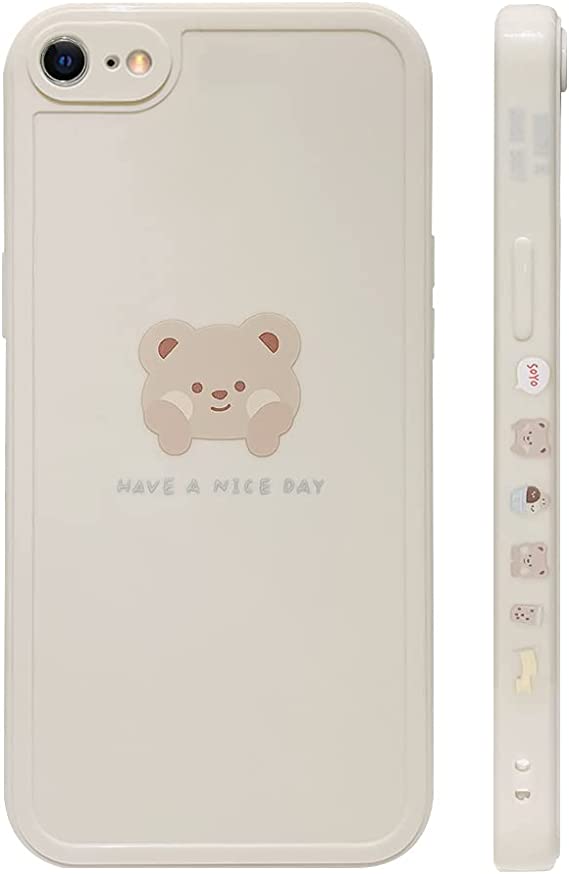 Ownest Compatible with iPhone 7/8/SE 2020/2022 Case Cute Painted Design Brown Bear with Cheeks for Women Girls Fashion Slim Soft Flexible TPU Rubber for iPhone 7/8/SE 2020/2022-Beige