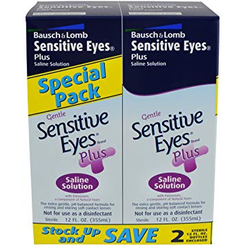 Bausch   Lomb Sensitive Eyes Plus Gentle Saline Solution, 12 Fl Oz, Pack of 2
