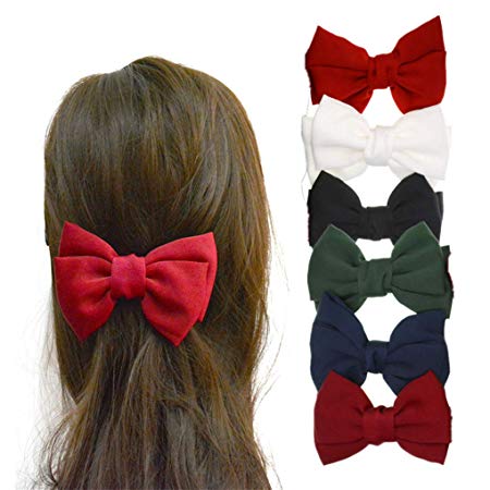 6 Pack Solid Color 5.2'' Bow Clips Girls' Hair Barrettes Women Hair Accessories