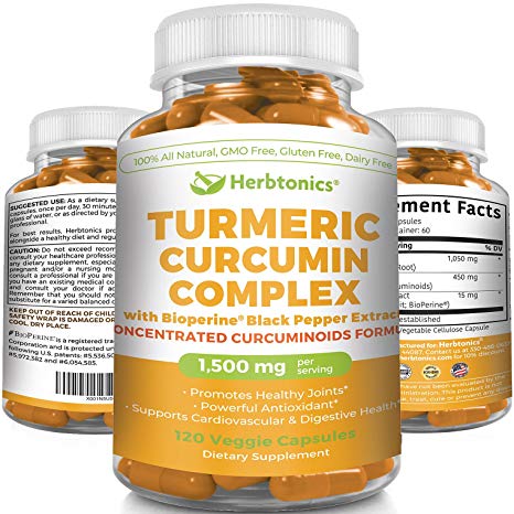 Turmeric Curcumin with BioPerine 1500mg l 95% Curcuminoids (450mg) 15X MORE POTENT! 120 CAPSULES Turmeric Complex C3 l Joint Pain Anti-Inflammatory Turmeric/Tumeric Curcumin Capsules with black pepper