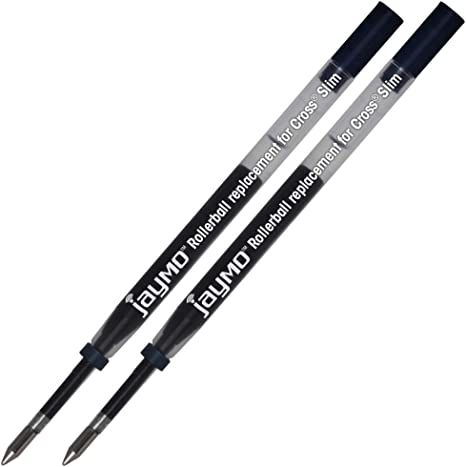 Jaymo Replacement for Cross Slim 8910-1 - Measures 4 in / 102 mm Long - Gel Rolling Ball Pen Refill - 2 Black