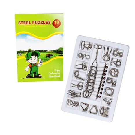 IQ Test Toys Mind Game Brain Teaser Metal Wire Puzzles, Set Of 18