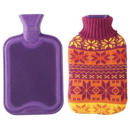 2 Liter Premium Classic Rubber Hot Water Bottle w Cute Knit Cover 2 Liter Purple  Christmas Snowflake
