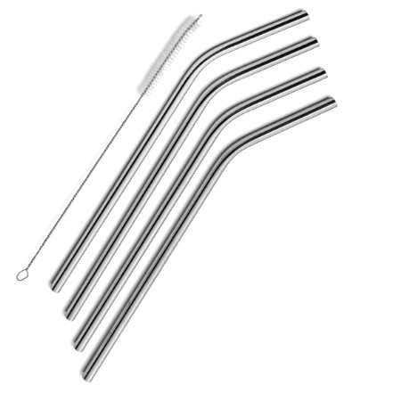 SipWell Stainless Steel Drinking Straws Set of 4 Free Cleaning Brush Included
