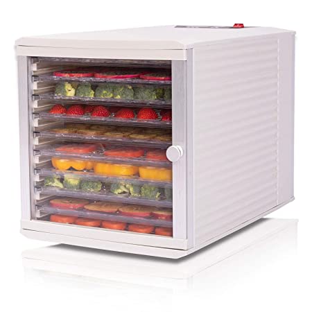 JAYETEC Professional Food Dehydrator, 10-Trays with Digital Thermostat and Timer, fruit, vegetables, meat, flowers, herbs, beef dryer,transparent front door & Grey，including 2 pcs non-stick sheets