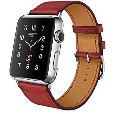 Apple Watch Band, 42mm [Business Series] Apple Watch Leather Band Cow Leather Replacement Band for 42mm Apple Watch Series 3/Series 2/Series 1/Sport/Edition (Red 42mm)