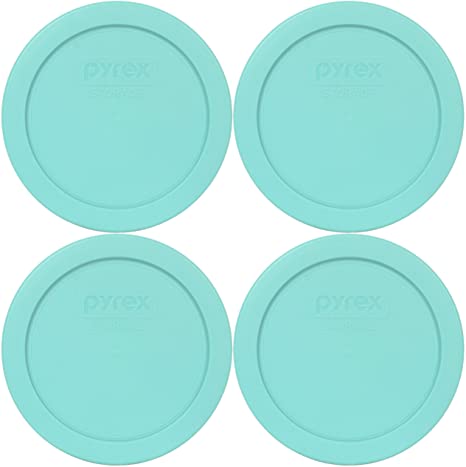 Pyrex 7200-PC Sun Bleached Turquoise Round Plastic Food Storage Replacement Lids - 4 Pack