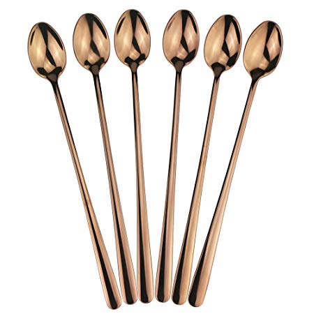 Long Handle Spoon, 9-inch Shake Spoon, DEALIGHT Rose Gold Stainless Steel Iced Teaspoon for Mixing, Cocktail Stirring, Tea, Coffee, Milkshake, Cold Drink, Set of 6 (Heavy Duty)