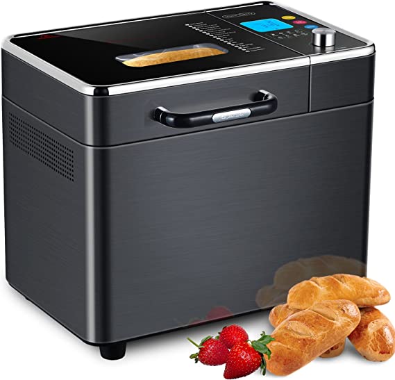 Kalamera 2LB Bread Machine, Black Stainless Steel Bread Maker with Nonstick Pan, 18-in-1 Bread Maker, 15H Reserve & 1H Keep Warm, 3 Crust Colors and 3 Loaf Sizes
