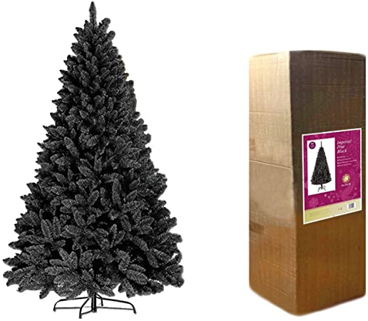 Shatchi 3542-CHRISTMAS-TREE-BLACK-5FT 5ft Jet Black Imperial Pine Christmas Tree Deluxe Quality Xmas Decorations Home Décor Easy Set up Hinged 308 150cm 1.5m 404 Tips
