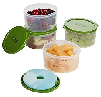 Fit & Fresh Fresh Starts 1-Cup Chilled Containers with Removable Ice Packs, Set of 4 Portion Control Containers, BPA-Free, Dishwasher Safe, Healthy Food Storage