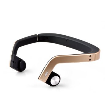 UZOU Wireless Bone Conduction Blutooth Earphone/Headphones New Foldable Adjustable Headset Rechargeable Sweatproof Earphone Support Andriod and IOS (Gold)