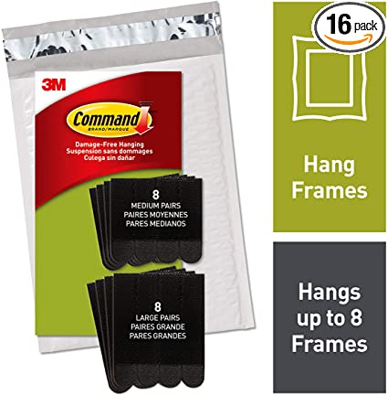 Command Picture Hanging Strips, 8 medium, 8 large pairs, Black, Ships In Own Container (PH209BLK-16NA)