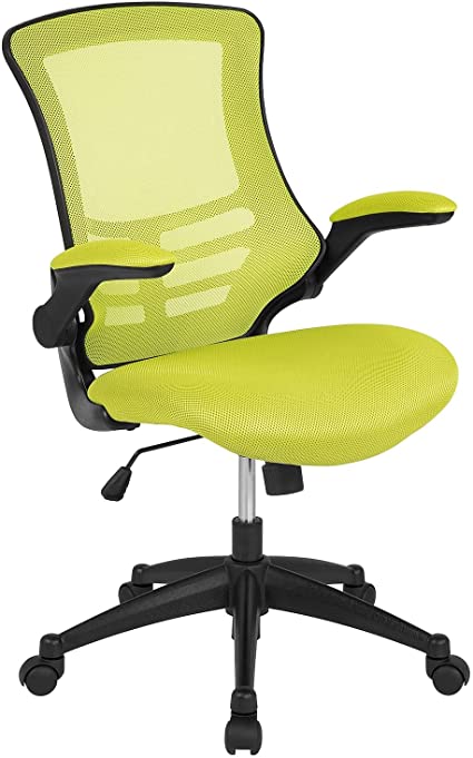 Flash Furniture Mid-Back Green Mesh Swivel Ergonomic Task Office Chair with Flip-Up Arms