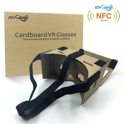 Google Cardboard,JoyGeek VR Headset 3D Glasses Virtual Reality Glasses for 3.5-6"Inch Cellphones iOS Apple iPhone and Android Smartphones with Headband,NFC and Magnet(Yellow)