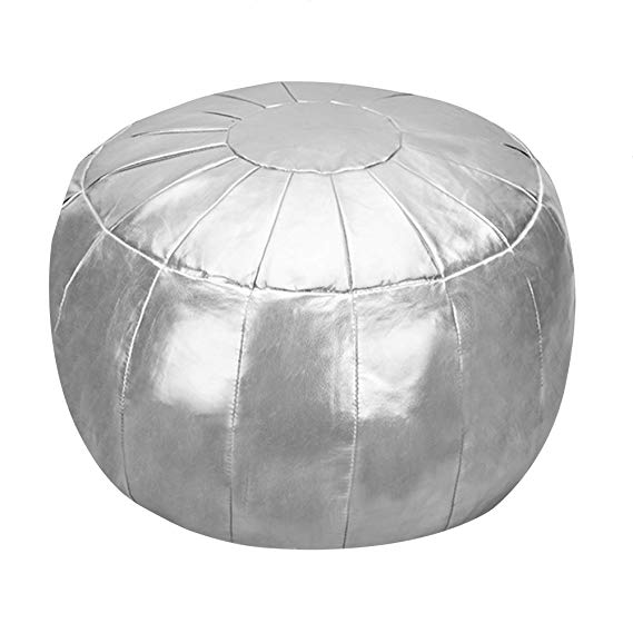 Rotot Pouf/Ottoman, Faux Leather Pouffe Cushion, Round Bean Bag Chair, Decorative Footstool, Comfortable Foot Rest, Soft Storage Solution or Wedding Gifts (Silver, Unstuffed)