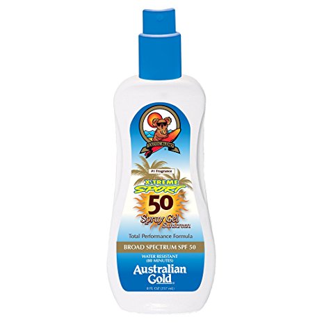 Australian Gold X-treme Sport SPF 50 Spray Gel Sunscreen, Total Performance Formula, 8 Fl Oz