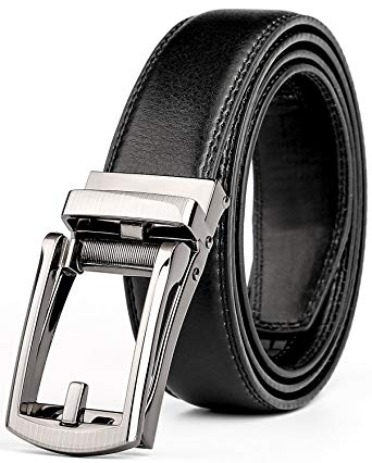 Men's Genuine Leather Ratchet Dress Belt. JasGood 1.3"Wide Black Cowhide Belt with Open Buckle