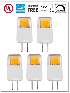 CBConcept UL-Listed, Low Voltage 12 Volt G6.35 LED Light Bulb, 5-Pack, Epistar COB 1.7 Watt, Dimmable, 220 Lumen, Warm White 3000K, 360° Beam Angle, 20W Halogen Replacement Bulb