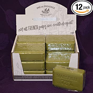 Pre de Provence Savon de Marseilles Olive Oil Soap - Case of 12 Bars,Green,250 Gram