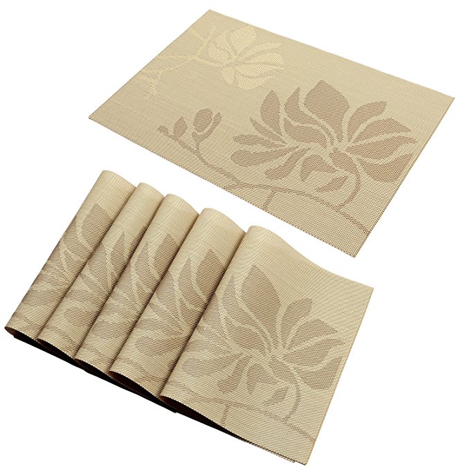 HEBE Placemats Heat Insulation Dining Table Place Mats Washable Stain-resistant Woven Vinyl Kitchen Placemats Set of 6 (6, Cream)