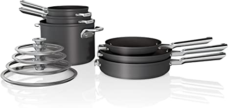 Ninja C59500 10-Piece Coowkare Set Foodi Neverstick, Premium Anti-Scratch Nesting Pots & Pans with Lids, Grey