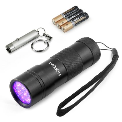 HOPDAY Handheld Black Light 395-415nM 12 UV LED Flashlight Torch Pet Urine and Stains Detector Currency Authentication with AAA Batteries