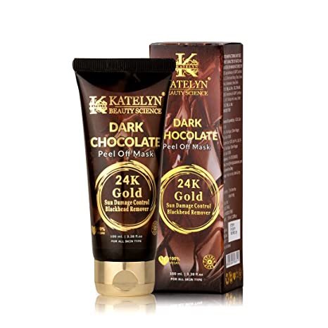Khadi Global Katelyn Dark Chocolate 24 K Gold Sun Damage Control and Blackhead Remover Peel Off Mask with 24K Gold Dust, Cocoa Seed Extract, Grapefruit Seed Extract and Calendula (100ml)