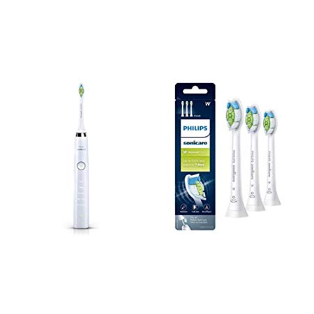 Philips Sonicare DiamondClean Classic Rechargeable Electric Toothbrush White with replacement toothbrush heads, 3-pk