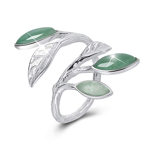 Lotus Fun Gifts for Christmas S925 Sterling Silver Rings Spring in the Air Leaves Open Ring Handmade Jewelry Unique Gift for Women and Girls