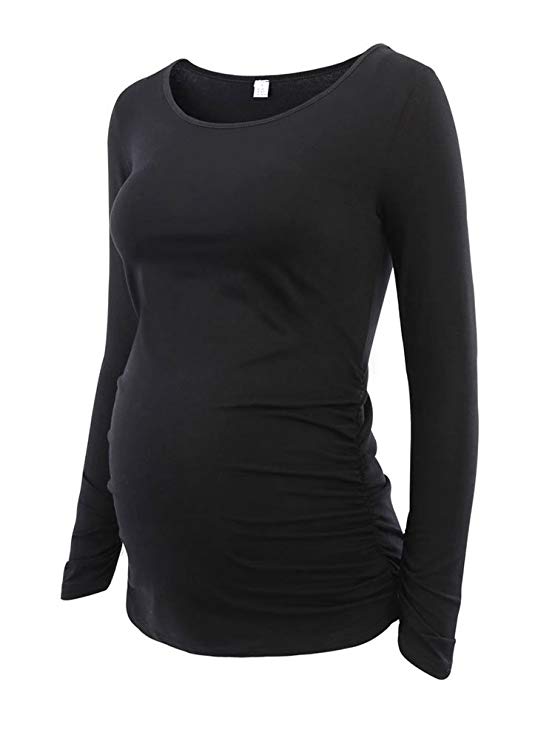 Jinson Women's Motherhood Maternity Tunic Tops Clothes Flattering Side Ruching Pregnancy T-Shirt