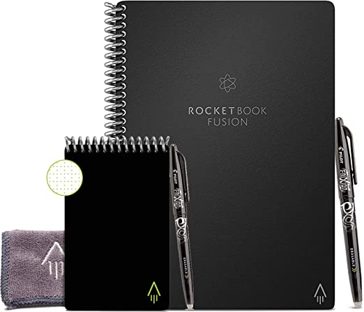 Rocketbook Fusion Smart Reusable Notebook and Rocketbook Mini Bundle with 2 Pilot Frixion Pens & 2 Microfiber Cloths Included (Black, Executive)