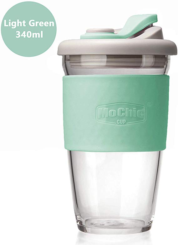 16OZ Reusable Coffee Cup with Leak Proof Lid and Non-Slip Sleeve, Dishwasher and microwave Safe Coffee Mug (Light Green)
